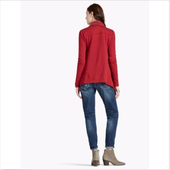 New Lucky Brand Red Sweater Mixed Wrap Cardigan - Picture 3 of 7